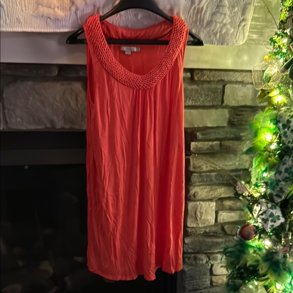 Boden Coral Sleeveless Midi Dress with Braided Neckline